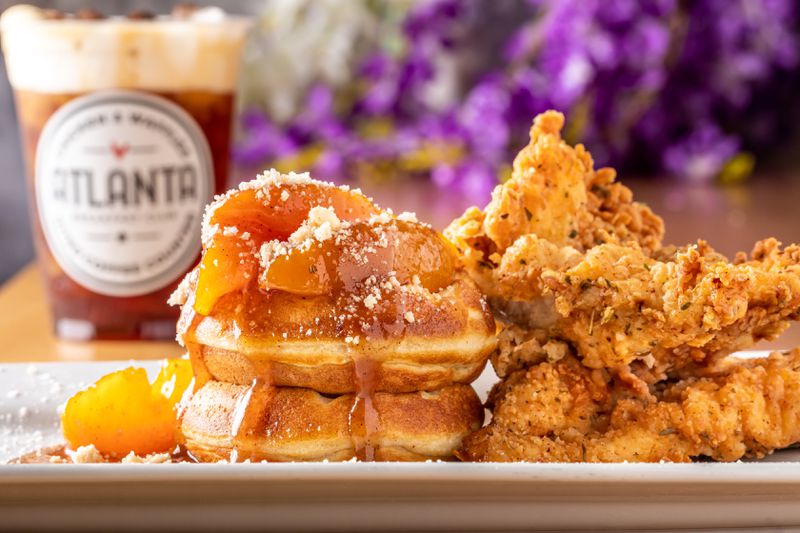 The Georgia Peach chicken and waffles from ABC Chicken and Waffles Nitro Counter.