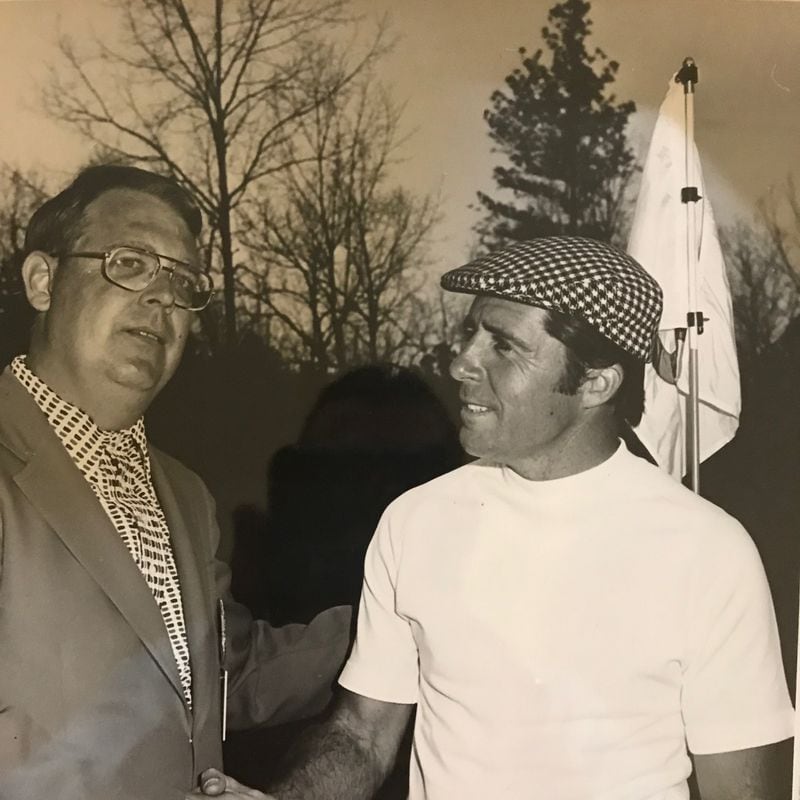 Butch Hansen chats with Gary Player in 1973 when he hosted a charity match between Player and Arnold Palmer.