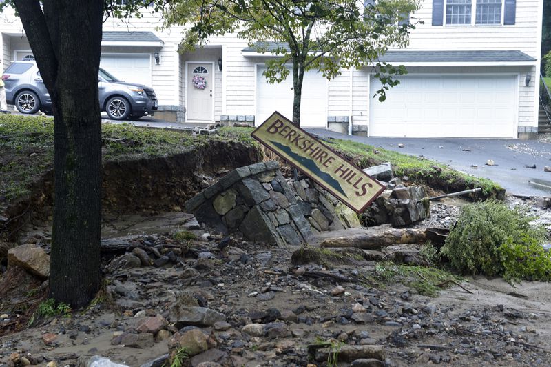 Damage from flood waters at Berkshire Hills condominiums in Danbury, Conn., Monday, Aug. 19, 2024. (H John Voorhees III/Hearst Connecticut Media)