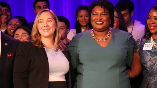 Democratic nominee for governor Stacey Abrams (right) with  the party's nominee for lieutenant governor, Sarah Riggs Amico. Special/Katrina Peed