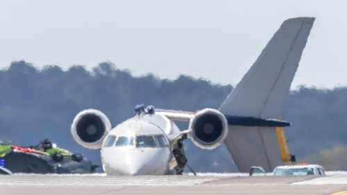 The wingtip of a Delta Air Lines aircraft struck the tail of another Delta plane at Hartsfield-Jackson International Airport on Tuesday, Sept. 10, 2024. There were passengers on board both planes, but no injuries are reported at this time, according to Hartsfield-Jackson and Delta. (John Spink/AJC)