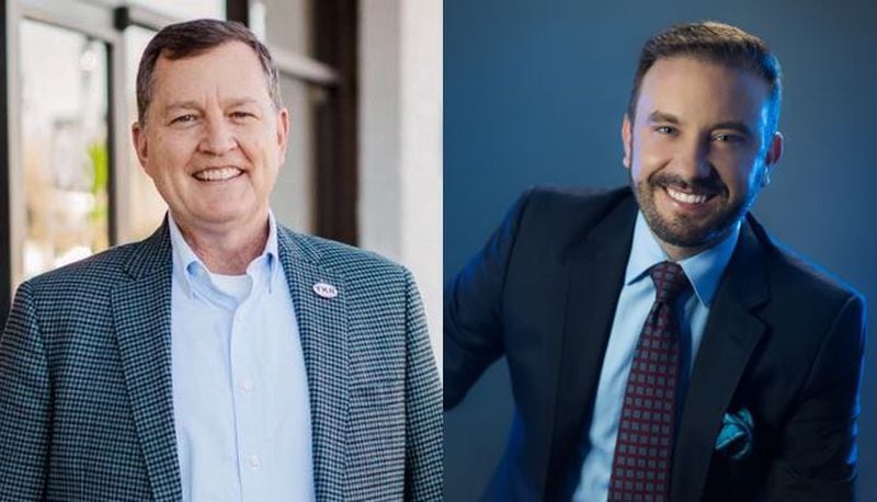 Frank Auman, left, is a former DeKalb County Republican Party chairman. He's facing Robin Biro, a Democratic operative, in the race to be mayor of Tucker.