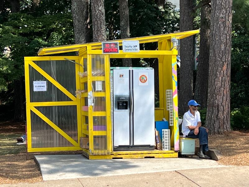 The "free fridge" outside North Decatur Presbyterian Church.