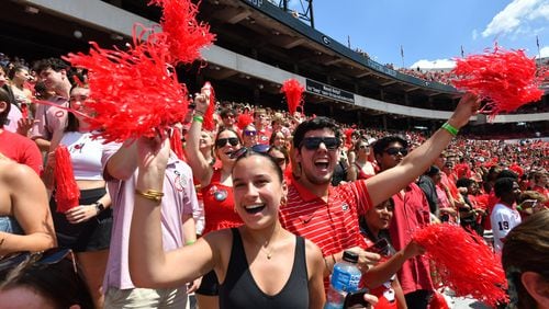 Georgia fans cheer before Georgia’s home opener against Tennessee Tech at Sanford Stadium, Saturday, September 9, 2024, in Athens. (Hyosub Shin / AJC)