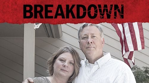 Former DeKalb County police officer Robert "Chip" Olsen and his wife Kathy Olsen stand for a photo at their Alpharetta residence. The couple has been married for 16 years. (Alyssa Pointer/alyssa.pointer@ajc.com)