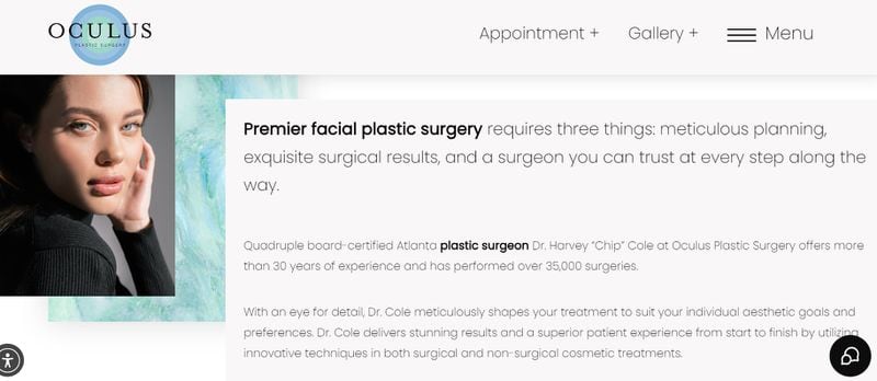 Harvey "Chip" Cole is listed as a quadruple board-certified Atlanta plastic surgeon on the Oculus Plastic Surgery website.