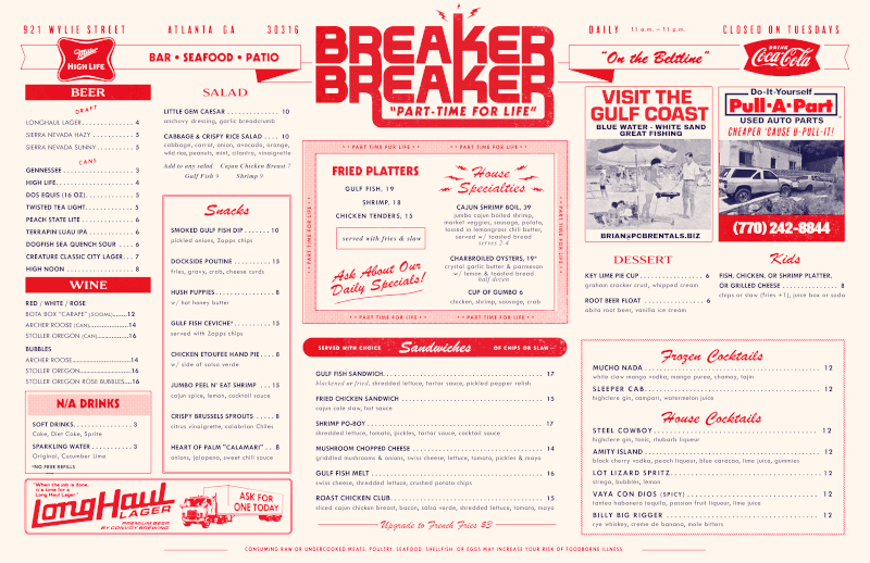 The menu for Breaker Breaker