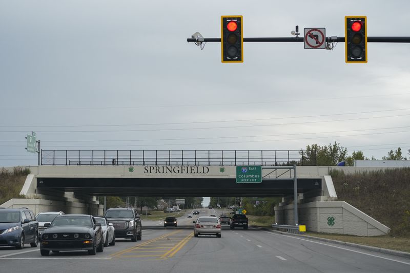 "Springfield" is displayed on the Interstate 70 overpass, Tuesday, Sept. 17, 2024, in Springfield, Ohio. (AP Photo/Carolyn Kaster)