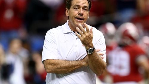 NEW ORLEANS, LA - JANUARY 01: Head coach Nick Saban of the Alabama Crimson Tide looks on from the sidelines during the All State Sugar Bowl at the Mercedes-Benz Superdome on January 1, 2015 in New Orleans, Louisiana. (Photo by Streeter Lecka/Getty Images) Nick Saban is giving former Georgia's Jonathan Taylor another "second chance." (Streeter Lecka/Getty Images)