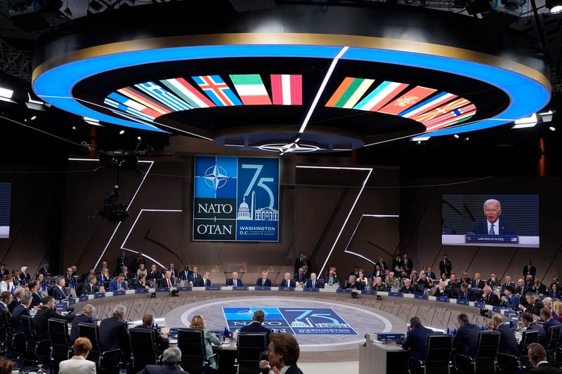 President Joe Biden speaks during the opening session of the NATO Summit, Wednesday, July 10, 2024, in Washington. (AP Photo/Evan Vucci)