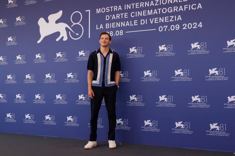 Tye Sheridan poses for photographers at the photo call for the film 'The Order' during the 81st edition of the Venice Film Festival in Venice, Italy, on Saturday, Aug. 31, 2024. (Photo by Joel C Ryan/Invision/AP)