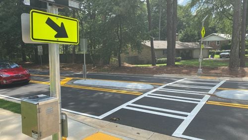 A pedestrian crosswalk in Dunwoody. A new report says pedestrian deaths rose in Georgia and across the country in the first half of 2020.