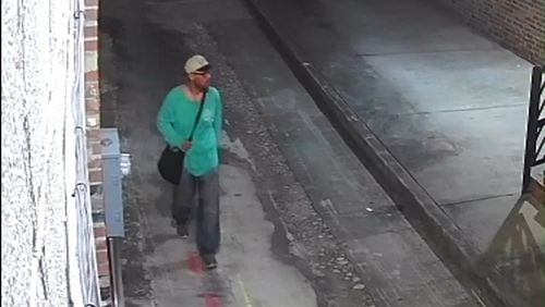 Security camera footage of man identified as a suspect in the May 24 killing of a homeless man in downtown Macon. (Bibb County Sheriff's Office.)
