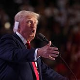 Former President Donald Trump speaks at the Republican National Convention (RNC) on the fourth and final day of the event on July 18, 2024, in Milwaukee. (Spencer Platt/Getty Images/TNS)