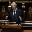 France's Prime Minister Michel Barnier gestures as delivers a speech at the National Assembly, in Paris, Tuesday, Oct. 1, 2024. (AP Photo/Thibault Camus)