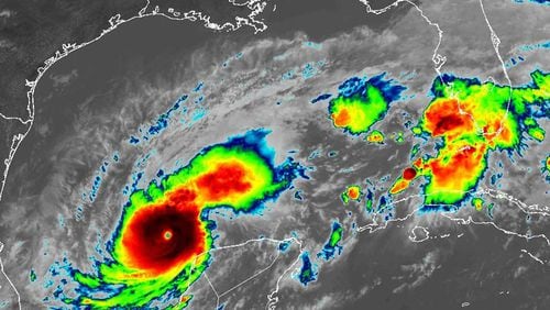 This infrared satellite images shows Hurricane Milton in the Gulf of Mexico as a major Category 5 hurricane with 175 mph winds on Monday, Oct. 7, 2024. (NOAA/GOES-East/TNS)