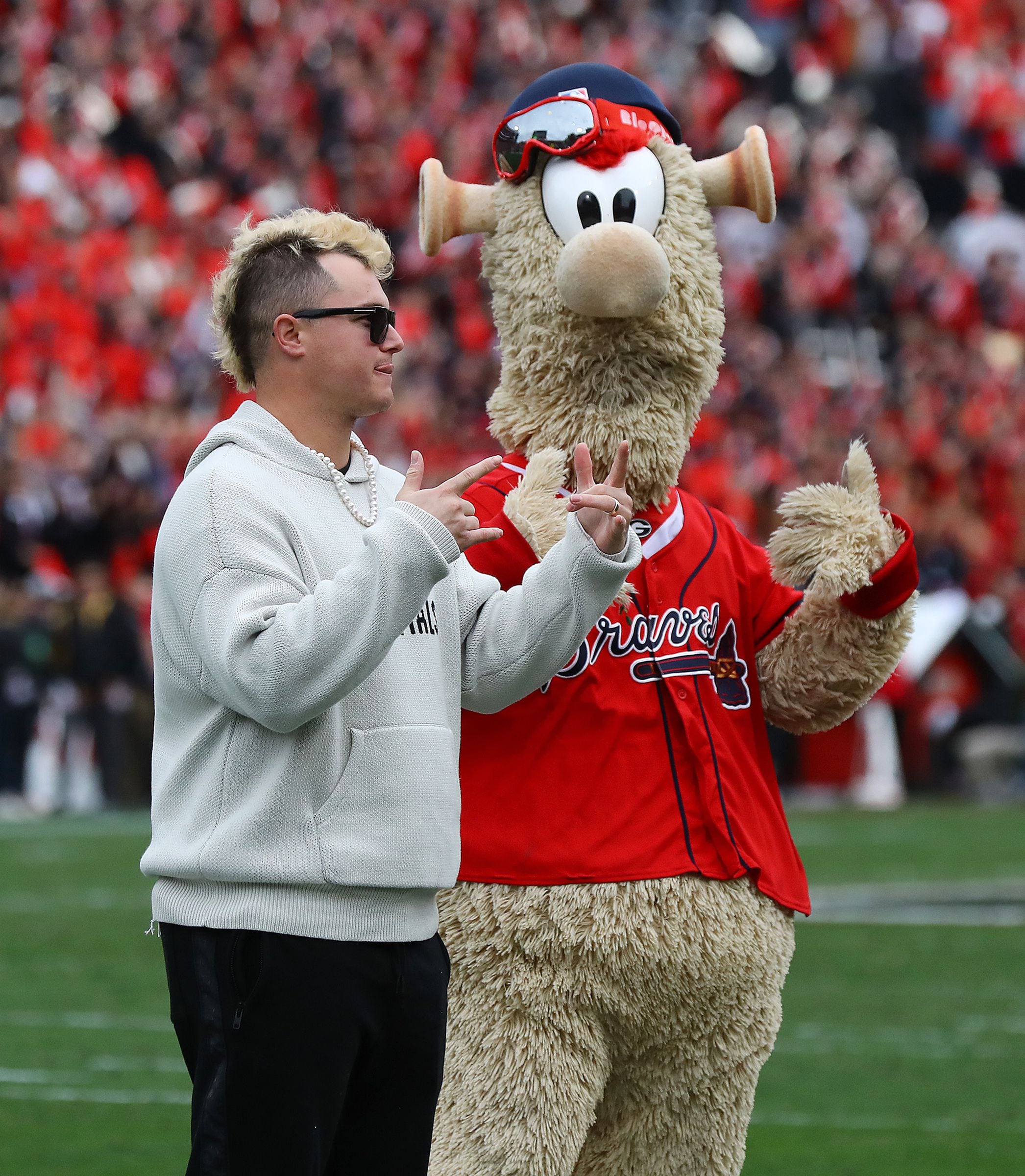 Georgia v. Missouri: Joc Pederson, Braves mascot in Sanford Stadium