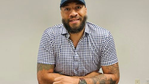 Republican Senate candidate Royce White talks during an interview with The Associated Press in Minneapolis, Thursday, July 18, 2024. (AP Photo/Steve Karnowski)