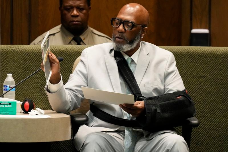 Retired Memphis Police officer Terence Dabney testifies during the murder trial of Justin Johnson, accused of killing rapper Young Dolph, Tuesday, Sept. 24, 2024, in Memphis, Tenn. (AP Photo/George Walker IV, Pool)