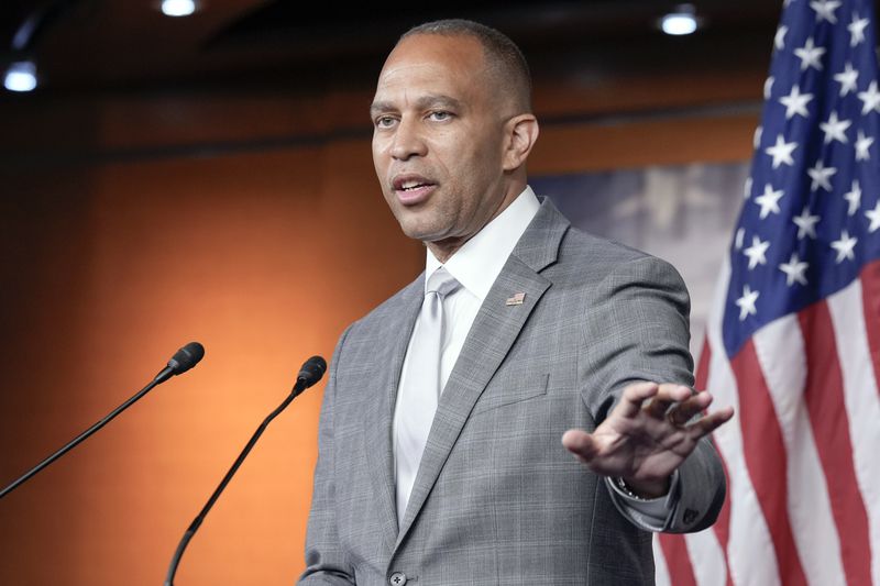 House Minority Leader Hakeem Jeffries, D-N.Y., speaks during his weekly news conference, Thursday, June 27, 2024, on Capitol Hill in Washington. (AP Photo/Mariam Zuhaib)