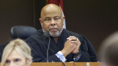 Judge Ural Glanville is shown in his court room during the Atlanta rapper Young Thug trial at the Fulton County Courthouse, Friday, March 22, 2024, in Atlanta. (Jason Getz / jason.getz@ajc.com)
