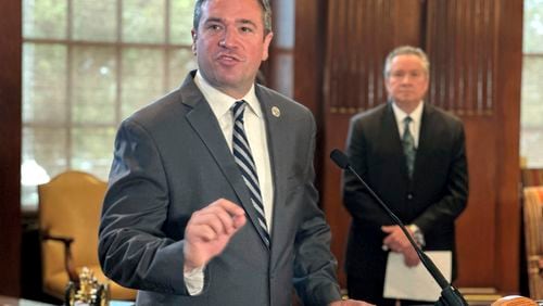 Missouri Attorney General Andrew Bailey speaks to reporters, Thursday, Aug. 1, 2024, at the Capitol in Jefferson City, Mo. Bailey has opposed efforts to release people from prison after courts have overturned their murder convictions. (AP Photo/David A. Lieb)