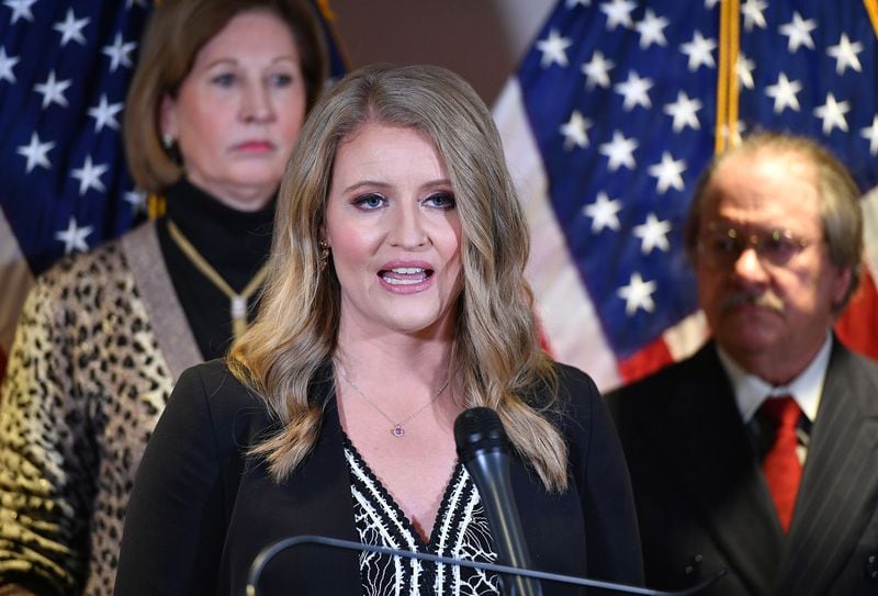 A Nov. 19, 2020, photo shows attorney Jenna Ellis speaking during a press conference at the Republican National Committee headquarters in Washington, D.C. (Mandel Ngan/AFP/Getty Images/TNS)