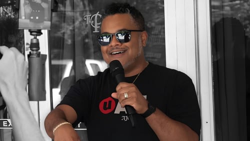 UATL senior editor Mike Jordan outside the Plaza Theatre for UATL's quarterly Black Culture Movie Night screening of "Love & Basketball" on June 25, 2024. (Photographer: Robert Mitchel Owenby)