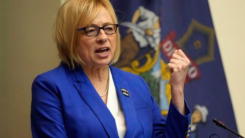 FILE - Democratic Gov. Janet Mills delivers her State of the State address, Jan. 30, 2024, at the State House in Augusta, Maine. (AP Photo/Robert F. Bukaty, File)