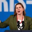 FILE - Rep. Elissa Slotkin, D-Mich., speaks before Democratic presidential nominee Vice President Kamala Harris during a campaign event at Northwestern High School in Detroit, Sept. 2, 2024. (AP Photo/Paul Sancya, File)