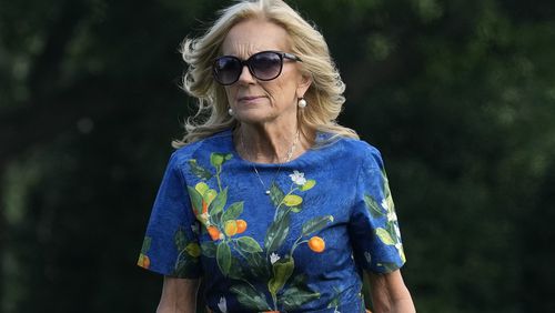 FILE - First lady Jill Biden walks on the South Lawn of the White House in Washington, July 7, 2024. (AP Photo/Susan Walsh, File)