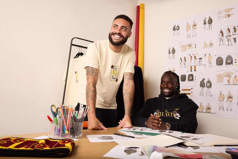 Derrick Williams and Tristan Myumba at the drawing table. Members of Atlanta United helped conceive and design the Legacy Collection.