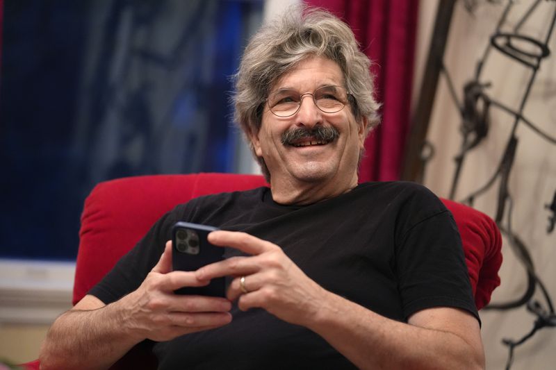 Gary Ruvkun, American molecular biologist, 2024 Nobel Prize winner in physiology or medicine, speaks with a reporter, Monday, Oct. 7, 2024, at his home, in Newton, Mass. (AP Photo/Steven Senne)