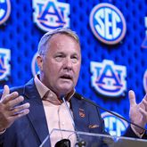 Auburn head football coach Hugh Freeze speaks during the Southeastern Conference NCAA college football media days Thursday, July 18, 2024, in Dallas. (AP Photo/LM Otero)