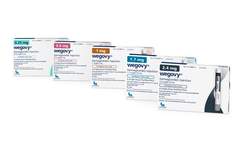 FILE - This image provided by Novo Nordisk in January 2023, shows packaging for the company's Wegovy drug. Even as millions of older adults clamor for drugs such as Ozempic and Wegovy, monthly use of the medications known as GLP-1 receptor agonists soared nearly 600% between 2020 and 2023 in people under 25 – and as young as 12. (Novo Nordisk via AP, File)