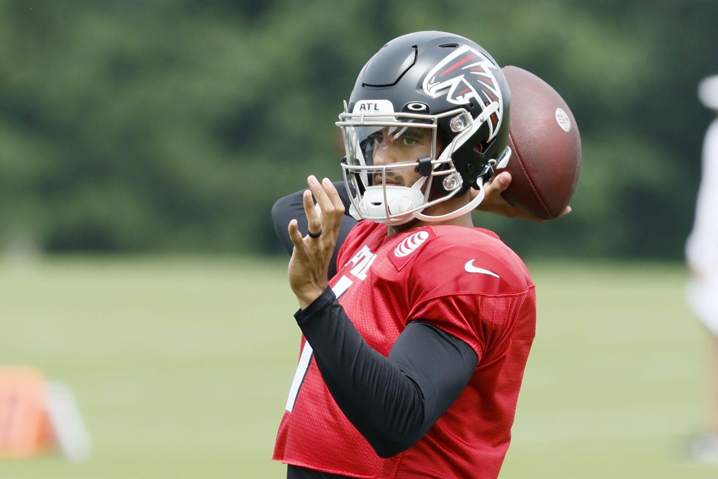 Atlanta Falcons wide receiver Cameron Batson (16) lines up during the first  half of an NFL football game against the Jacksonville Jaguars, Saturday,  Aug. 27, 2022, in Atlanta. The Atlanta Falcons won