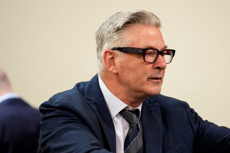 Alec Baldwin sits in court during his trial in Santa Fe, N.M., Thursday, July 11, 2024. Baldwin is facing a charge of involuntary manslaughter in the death of a cinematographer on the set of the film "Rust". (Ramsay de Give/Pool Photo via AP)