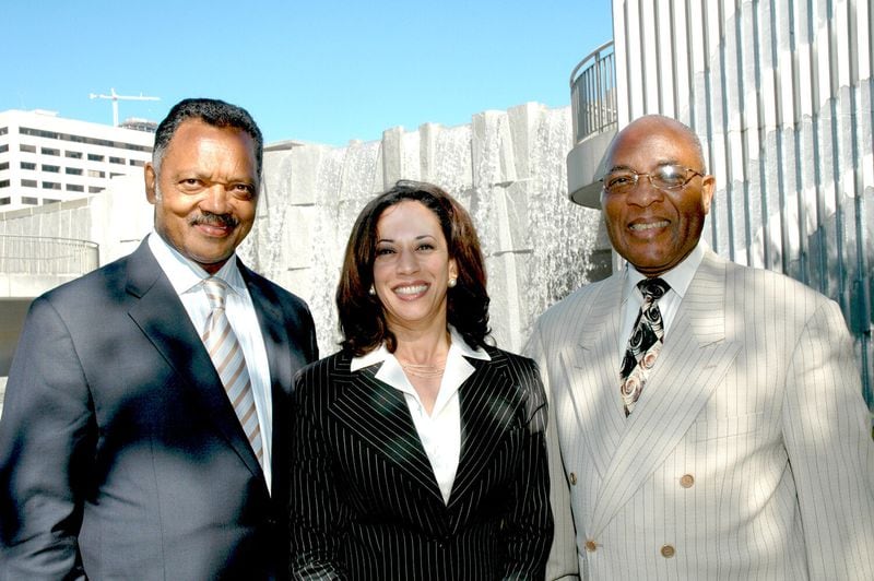 Vice President Kamala Harris is show with the Rev Jesse Jackson Sr., the founder of Operation PUSH and her pastor, civil rights activist the Rev. Amos C. Brown of California. Contributed by Brown's office