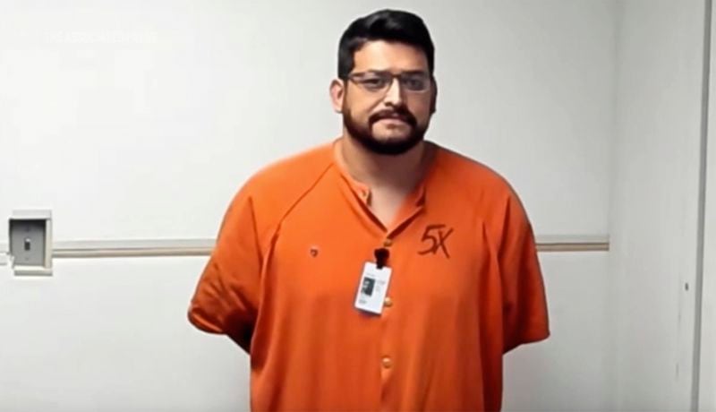 This image taken from video provided by the First Judicial Circuit of Florida shows Eddie Duran in a holding room separate from court in Fort Walton Beach, Fla., Tuesday, Aug. 27, 2024. (First Judicial Circuit of Florida via AP)