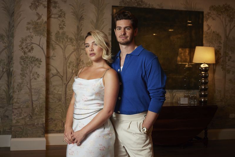 Florence Pugh, left, and Andrew Garfield pose for a portrait to promote the film "We Live in Time" on Tuesday, Sept. 10, 2024, in New York. (Photo by Matt Licari/Invision/AP)