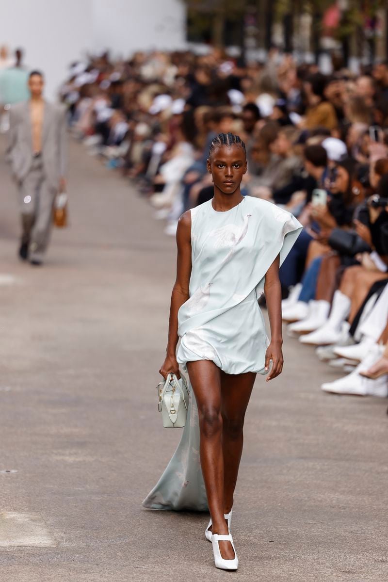 A model wears a creation as part of the Stella McCartney Spring/Summer 2025 collection presented Monday, Sept. 30, 2024 in Paris. (Photo by Vianney Le Caer/Invision/AP)