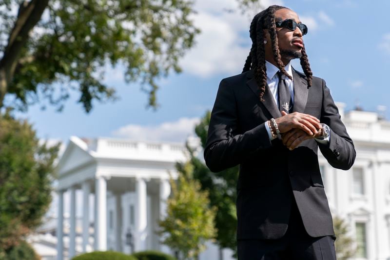 FILE - Quavo poses for a portrait at the White House in Washington on Sept. 20, 2023. Quavo is hosting the inaugural Rocket Foundation Summit at the Carter Center in Atlanta on Tuesday. (AP Photo/Stephanie Scarbrough, File)