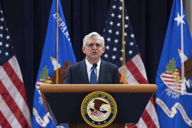 Attorney General Merrick Garland speaks to the U.S. Attorneys who have gathered for their annual conference at the Department of Justice headquarters in Washington, Thursday, Sept. 12, 2024. (AP Photo/Jose Luis Magana)