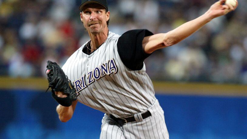 Seattle Mariners pitcher Randy Johnson plays in a game against the