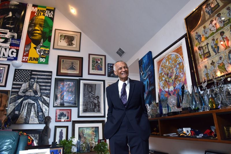 Portrait of C.T. Vivian at his home on Tuesday, July 25, 2017, surrounded by part of his art collection. Vivian owned an impressive collection of Black art and memorabilia that he has left to his children. HYOSUB SHIN / HSHIN@AJC.COM