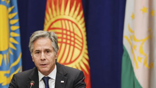 U.S. Secretary of State Antony J. Blinken speaks during a meeting with the Foreign Ministers of Kazakhstan, Kyrgyz Republic, Tajikistan, Turkmenistan, and Uzbekistan, Friday, Sept. 27, 2024, in New York. (AP Photo/Heather Khalifa, Pool)