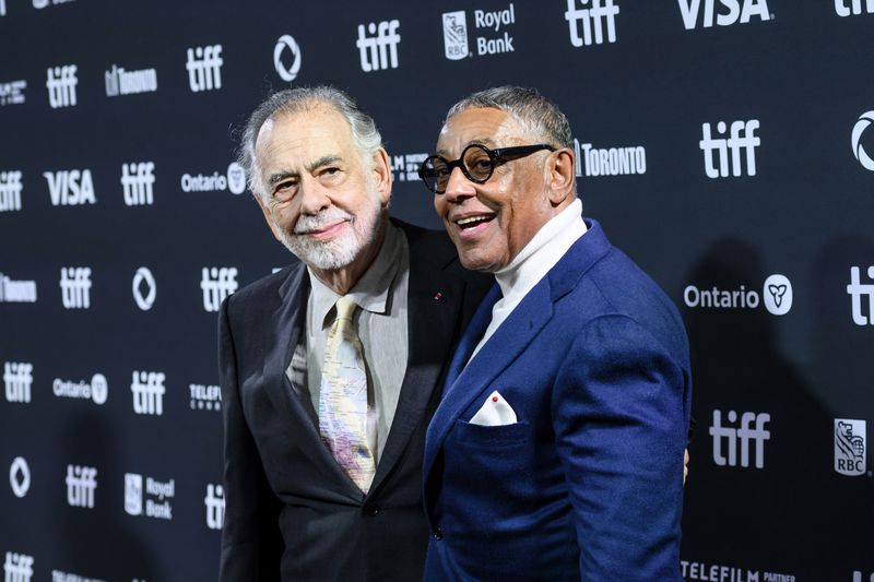 Director Francis Ford Coppola and Giancarlo Esposito attend the premiere of "Megalopolis," during the 2024 Toronto International Film Festival, in Toronto on Monday, Sept. 9, 2024. (Christopher Katsarov/The Canadian Press via AP)