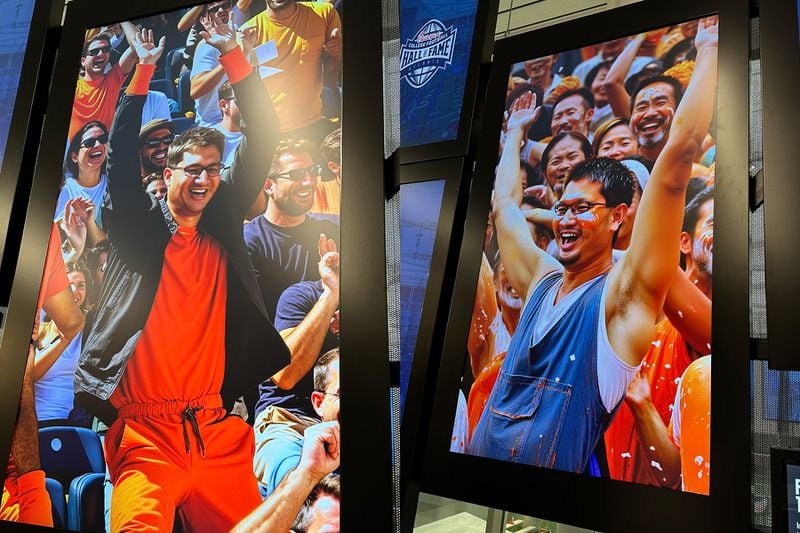 The College Football Hall of Fame provided AJC reporter Rodney Ho with AI-generated shots of him cheering on his alma mater, the Princeton Tigers. (Rodney Ho/AJC)