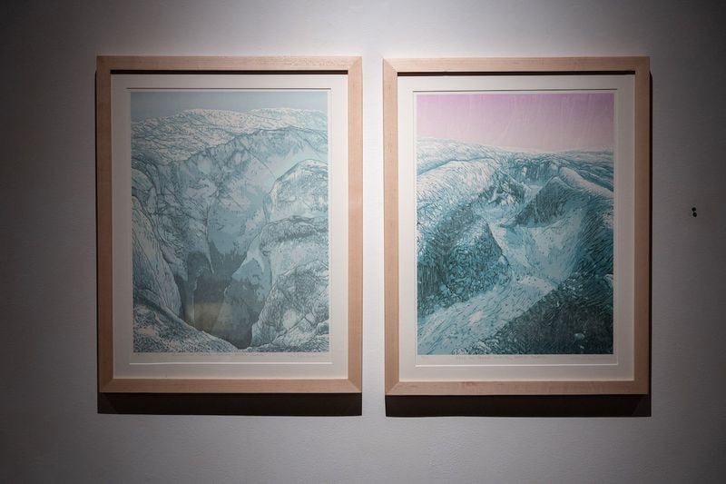 Todd Anderson, “Moulin on Turner Glacier, Baffin Island,” left, and “Melt on Parade Glacier, Baffin Island.”