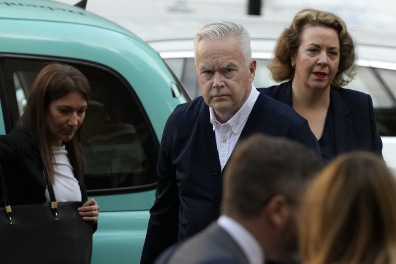 Huw Edwards an ex-BBC news presenter arrives at Westminster Magistrate's Court for sentencing after he pleaded guilty to three counts of making indecent images of children in London, Monday, Sept. 16, 2024. (AP Photo/Frank Augstein)